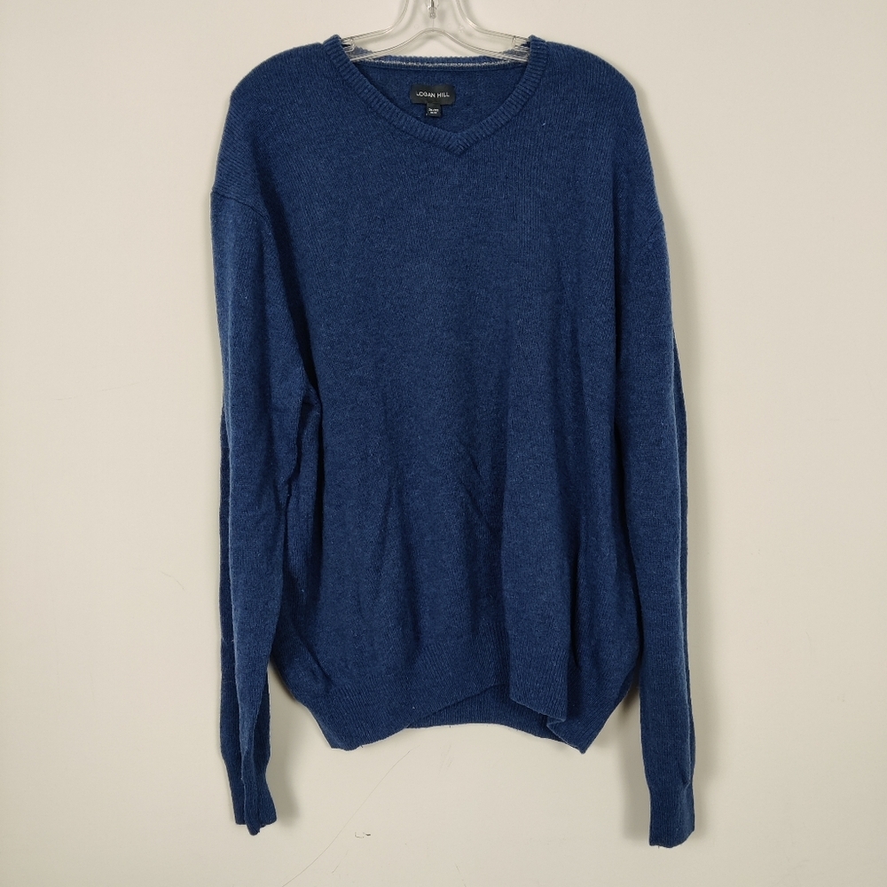 Logan Hill Men's Lambswool Sweater in Blue Size 2XL Quiet Luxury Wool